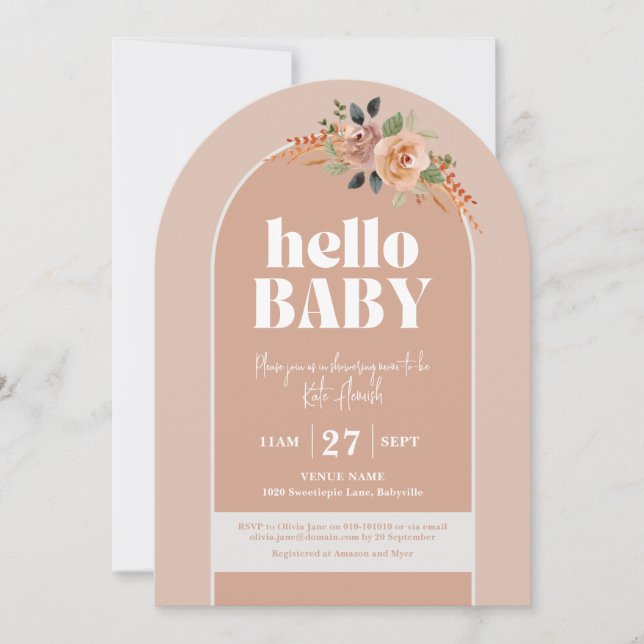 Hello Baby, Modern Arch Baby Shower Invitation (Front)