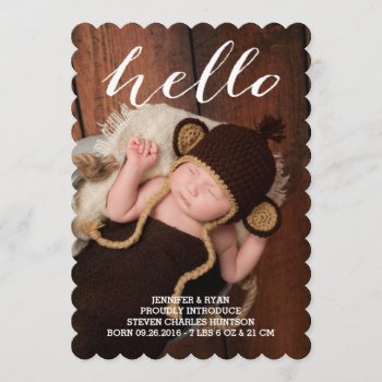 Hello Baby Modern Birth Announcement Photocard by antiquechandelier at Zazzle