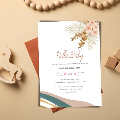 Hello baby modern boho baby shower  invitation