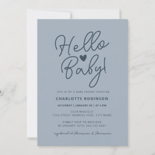 Hello Baby Modern Cute Dusty Blue Boy Baby Shower Invitation