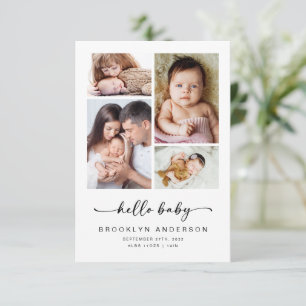 Hello Baby Modern Four Photo Birth Announcement