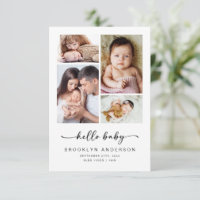 Hello Baby | Modern Four Photo Birth Announcement
