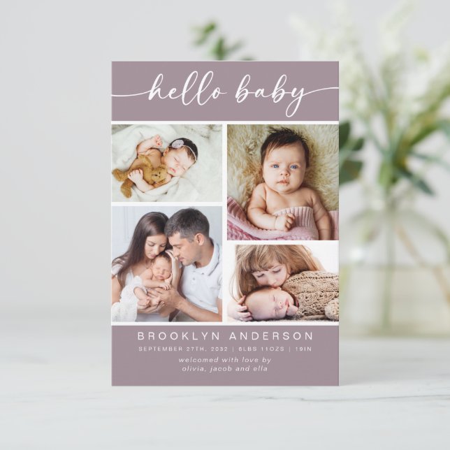 Hello Baby | Modern Four Photo Birth Announcement (Standing Front)