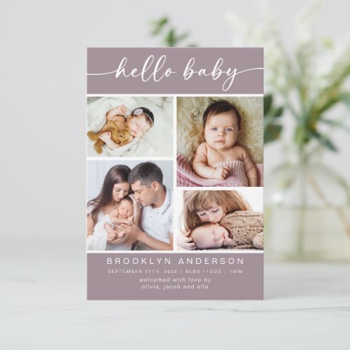 Hello Baby  Modern Four Photo Birth Announcement