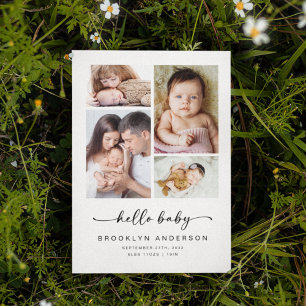 Hello Baby Modern Four Photo Birth Announcement