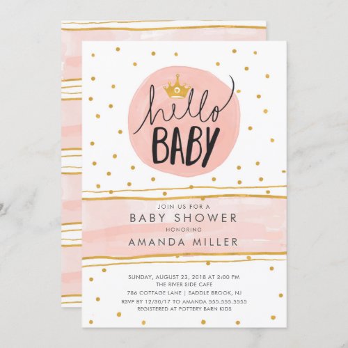 HELLO BABY  Modern Girls BabyShower Invitation