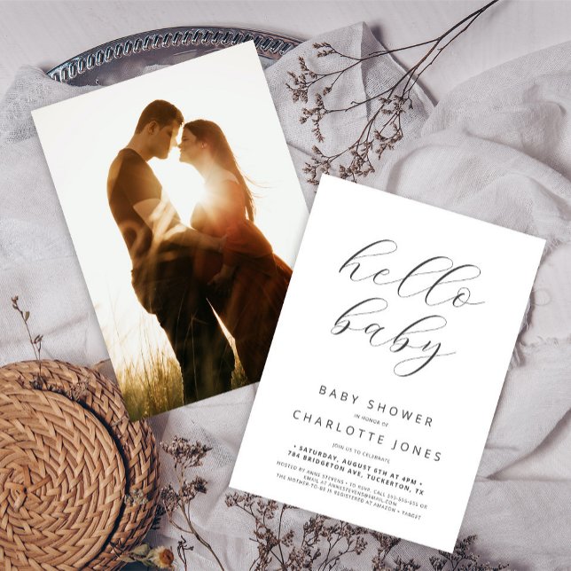 Hello Baby Modern Minimal Photo Baby Shower Invitation (Creator Uploaded)