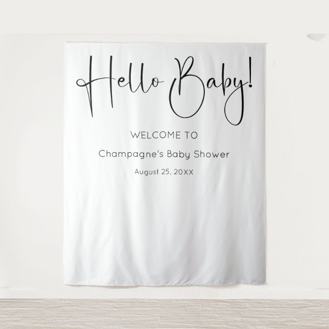 Hello Baby Modern Script Baby Shower Backdrop (Front)