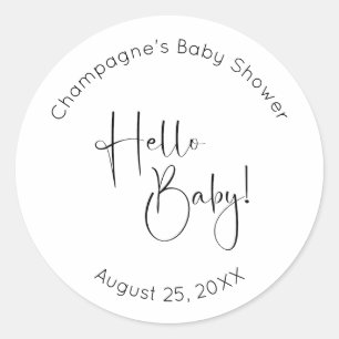 Hello Baby Modern Script Baby Shower Classic Round Sticker