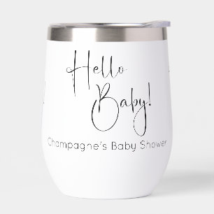 Hello Baby Modern Script Baby Shower Thermal Wine Tumbler