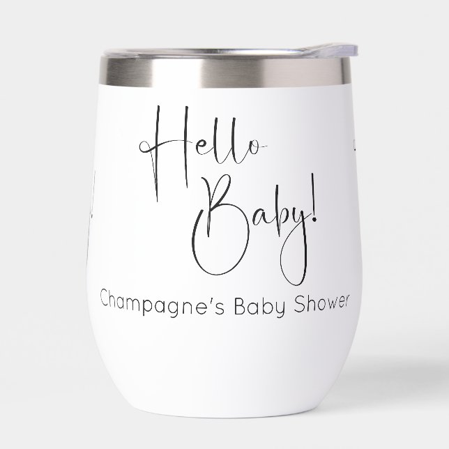 Hello Baby Modern Script Baby Shower Thermal Wine Tumbler (Left)