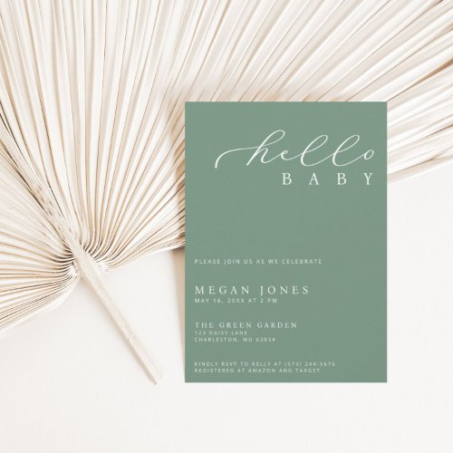 Hello Baby Modern Script Minimalist Baby Shower Invitation