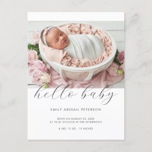 Hello Baby Modern Simple Photo Birth Announcement Postcard