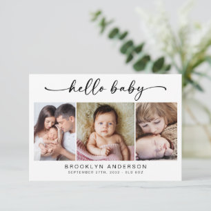 Hello Baby   Modern Three Photo New Baby Thank You Card
