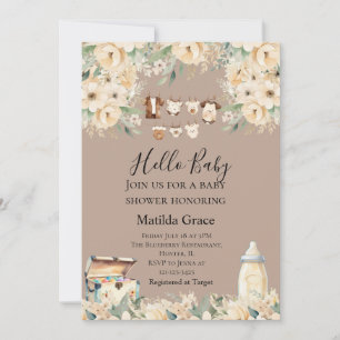 Hello Baby Neutral All Beige Invitation