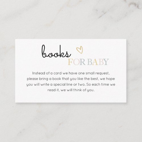 Hello Baby Neutral Minimalist Books for Baby Enclosure Card