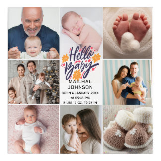 Hello Baby | Newborn Baby Birth Stats 8 Photos Acrylic Print