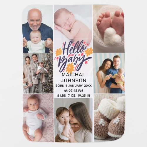Hello Baby | Newborn Baby Birth Stats 8 Photos Blanket