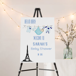 Hello Baby Paris Eiffel Blue Boy Clothesline Foam Board