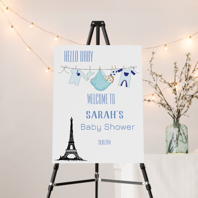 Hello Baby Paris Eiffel Blue Boy Clothesline Foam Board (In Situ (Stand))