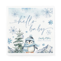 Hello Baby Penguin, Winter blue baby shower Napkins