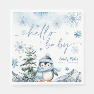 Hello Baby Penguin, Winter blue baby shower Napkins