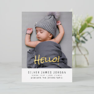 Hello Baby Photo Birth Announcement Modern Elegant