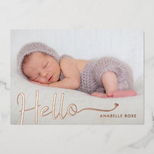 Hello Baby Photo Rose Gold Foil Invitation