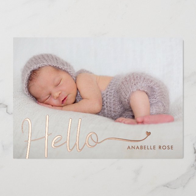 Hello Baby Photo Rose Gold Foil Invitation (Front)