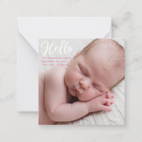 Hello Baby Photo Simple Pink Birth Announcement