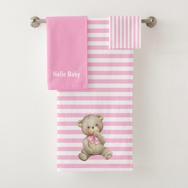 Hello Baby Pink Bathroom Towel Set (Insitu)
