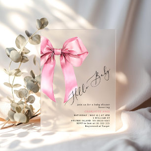 Hello Baby Pink Bow girl Baby shower Acrylic Invitations
