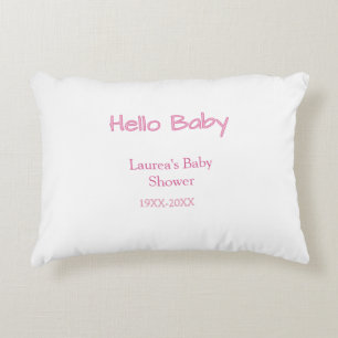 hello baby pink pastel baby shower name date trend accent pillow