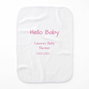 hello baby pink pastel baby shower name date trend burp cloth