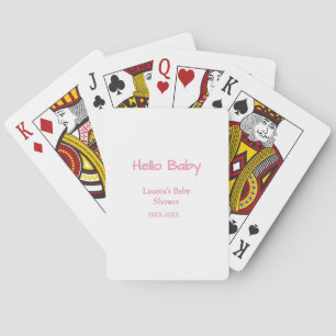 hello baby pink pastel baby shower name date trend poker cards