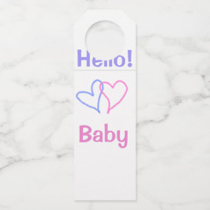 Hello baby pink purple heart name watercolor boho bottle hanger tag