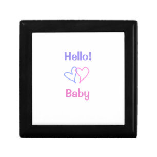 Hello baby pink purple heart name watercolor boho gift box