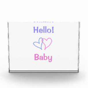 Hello baby pink purple heart name watercolor boho photo block