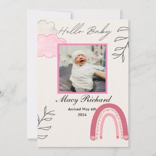 Hello baby pink rainbow & cloud birth announcement