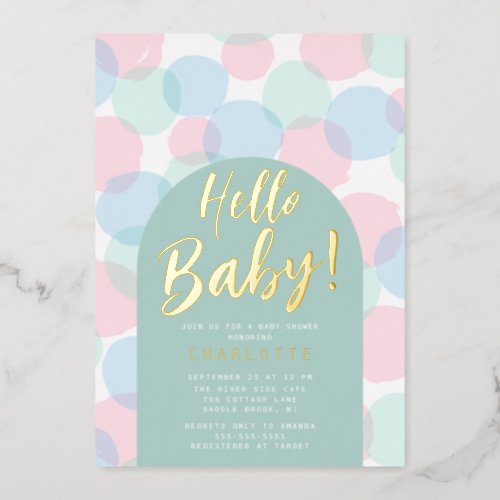 Hello Baby Polka Dots Baby Shower Foil Invitation