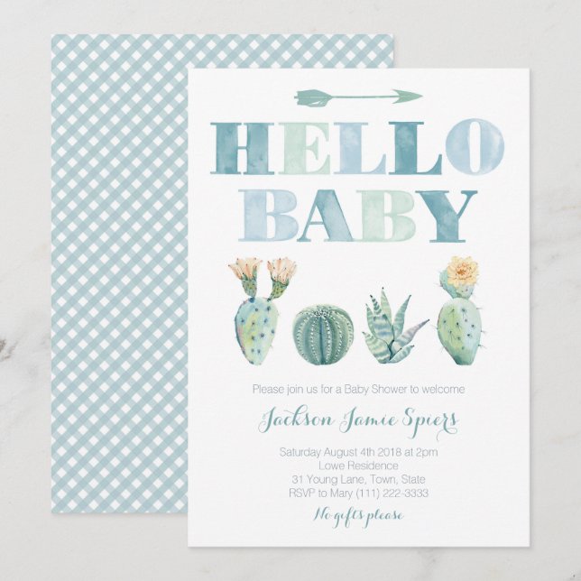 Hello Baby Prickly Pear cards for Baby Shower (Front/Back)