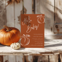 Hello Baby Pumpkin Terracotta Bohemian Baby Shower Invitation