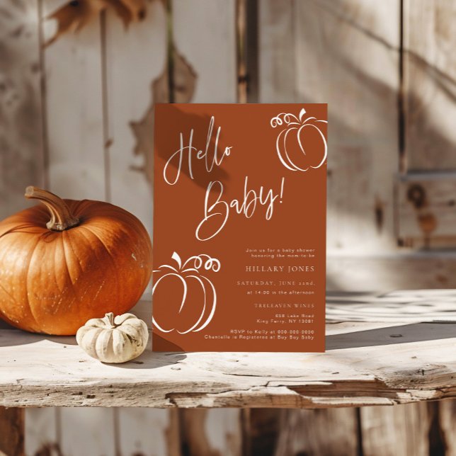 Hello Baby Pumpkin Terracotta Bohemian Baby Shower Invitation (Creator Uploaded)