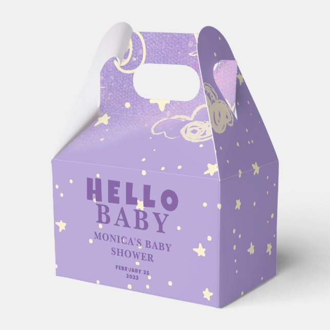 Hello Baby Purple Dream Baby Shower Favor Boxes (Front Side)