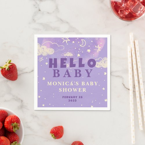 Hello Baby Purple Dream Baby Shower  Napkins