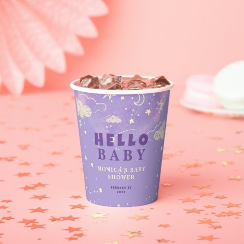 Hello Baby Purple Dream Baby Shower Paper Cups