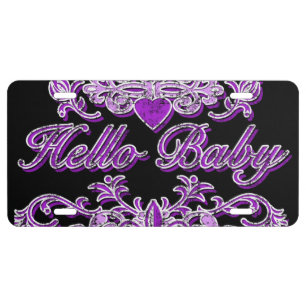 Hello Baby - purple License Plate