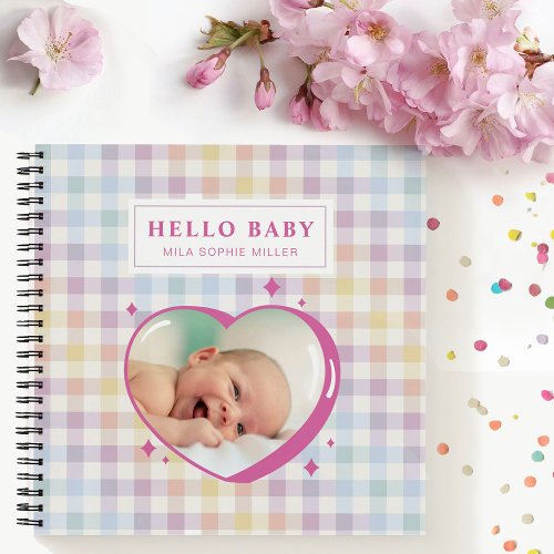 Hello Baby Rainbow Gingham Custom Photo Notebook