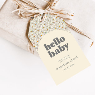 Hello Baby Retro Boho Daisy Custom Favor Gift Tags