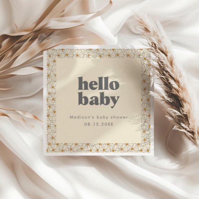 Hello Baby Retro Boho Daisy Custom Napkins (Creator Uploaded)